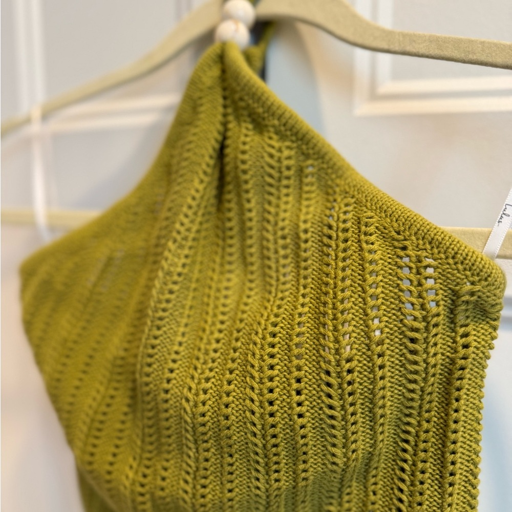 Lulus Serena Olive Green Sweater Knit Halter Cropped Top 💚 Size XS - Picture 6 of 7